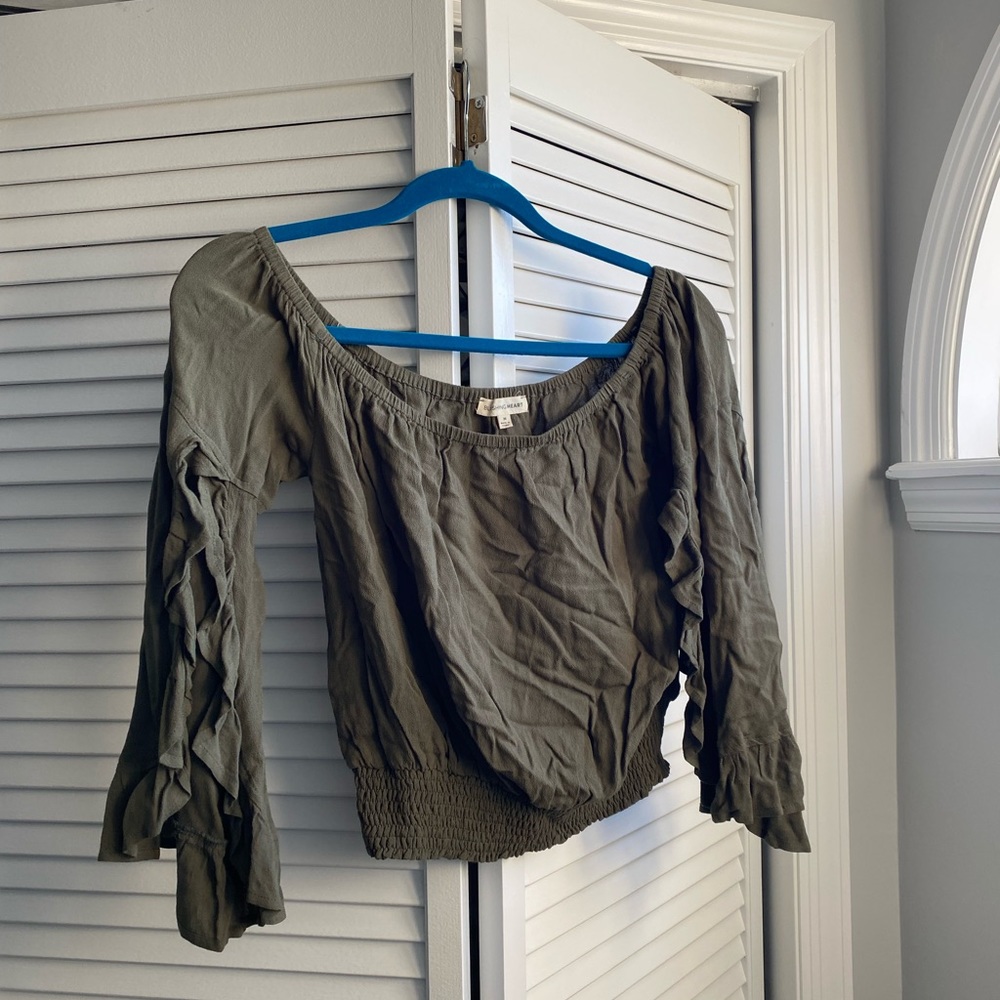 Olive green flare sleeve top.